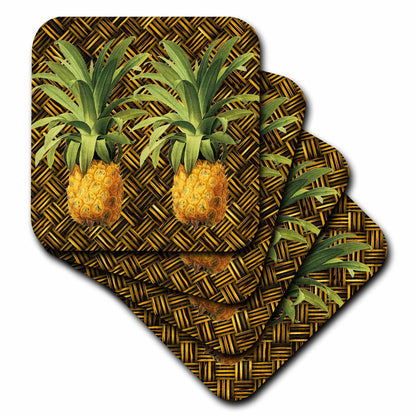 3dRose Russ Billington Designs - A Pair of Juicy Tropical Pineapples Botanical Illustration - Coasters (cst_220881)