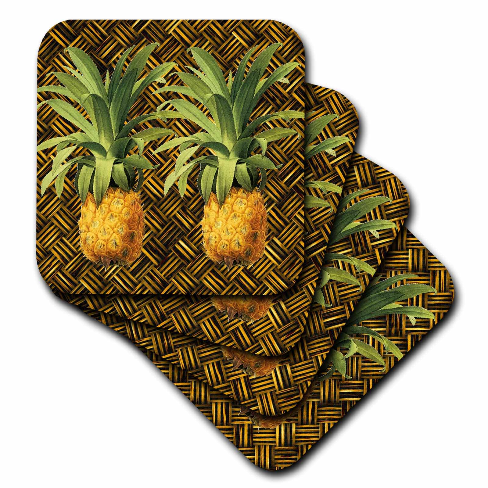 3dRose Russ Billington Designs - A Pair of Juicy Tropical Pineapples Botanical Illustration - Coasters (cst_220881)