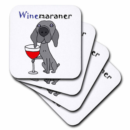 3dRose All Smiles Art Pets - Funny Weimaraner Dog Drinking Red Wine is WINEmaraner - Coasters (CST_245395)