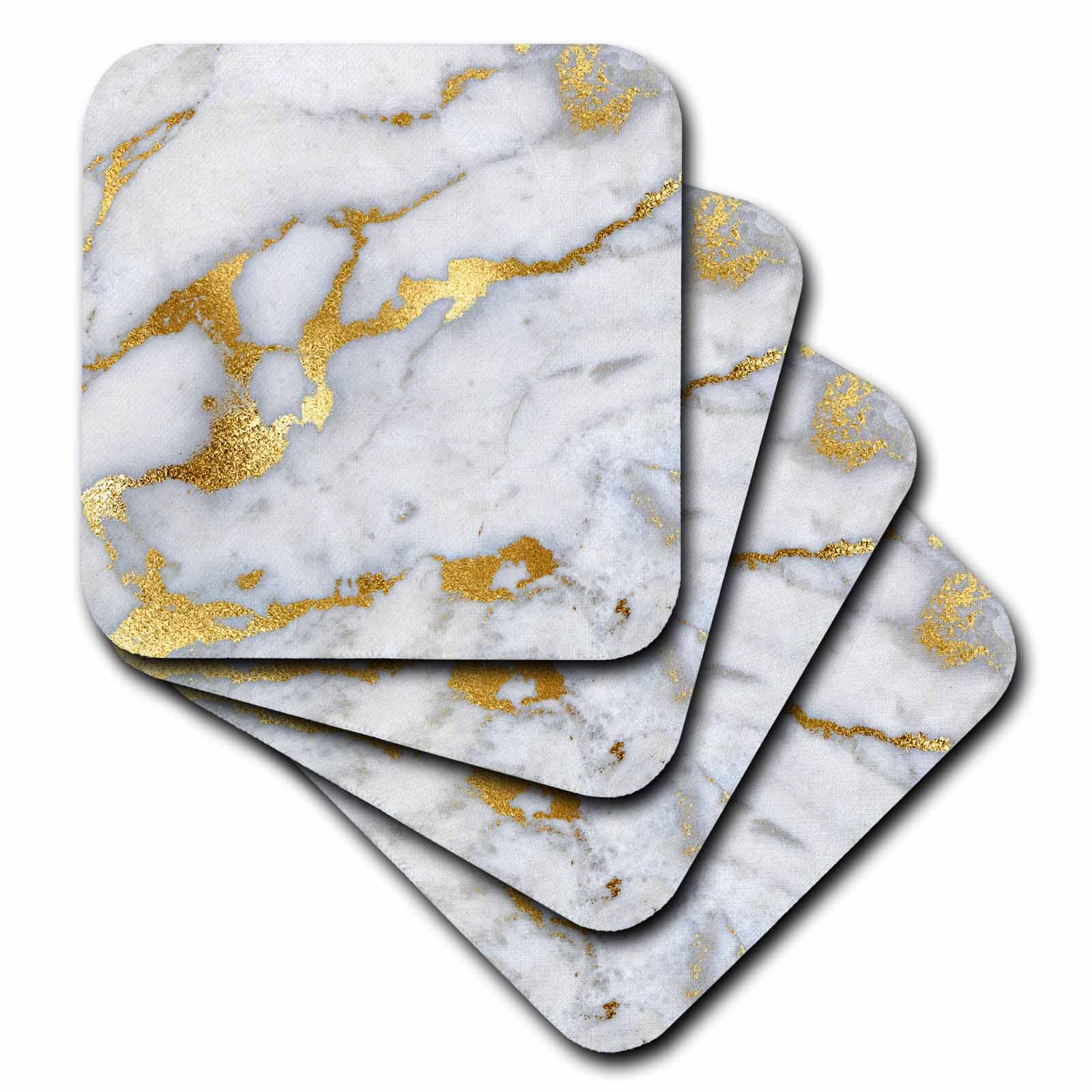 3dRose Uta Naumann Faux Glitter Pattern - Image of Luxury Grey Gold Gem Stone Marble Glitter Metallic Faux Print - Coasters (cst_268835)