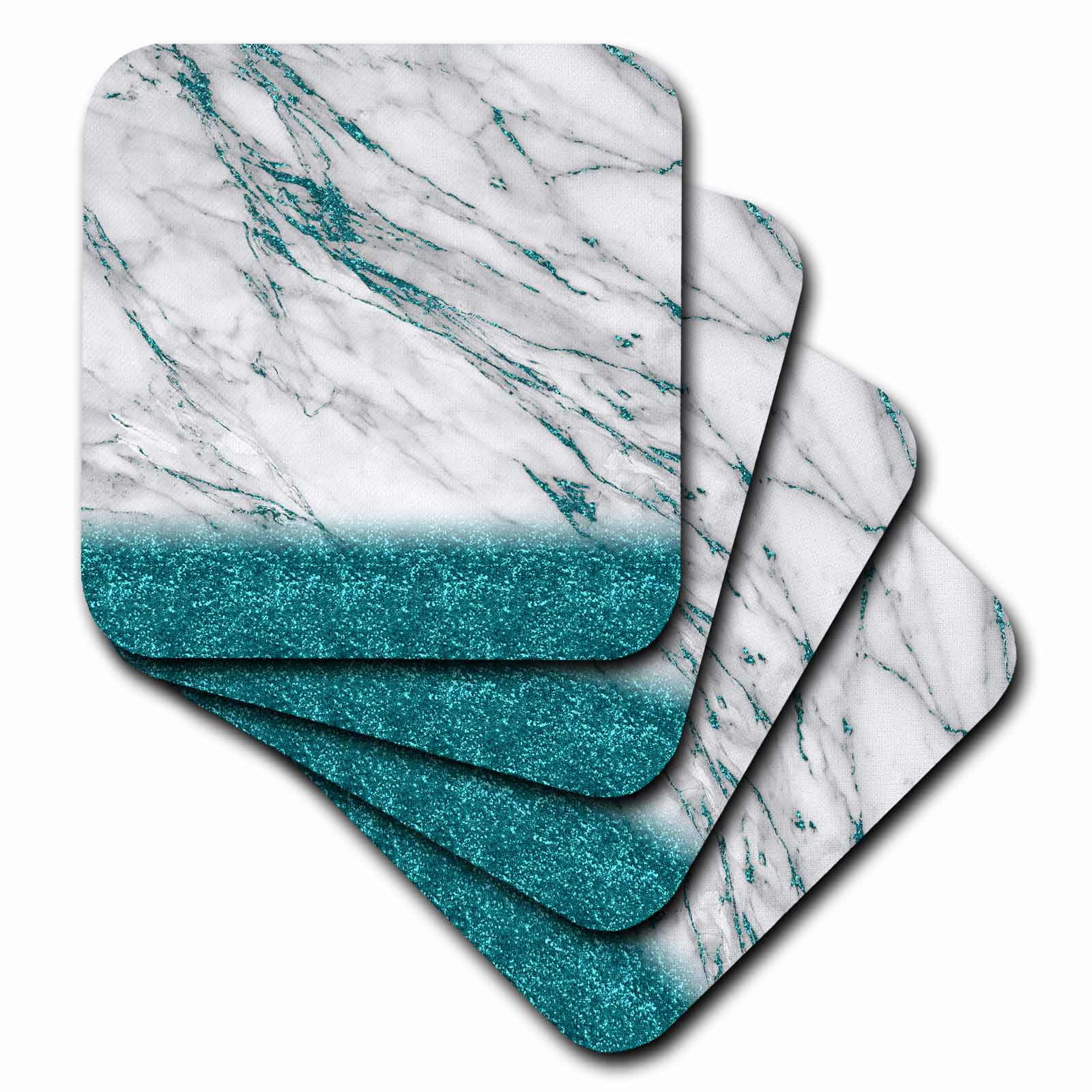 3dRose Uta Naumann Faux Glitter Pattern - Luxury Grey Aqua Teal Gem Stone Marble Glitter Metallic Faux Print - Coasters (cst_268849)