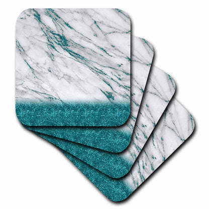 3dRose Uta Naumann Faux Glitter Pattern - Luxury Grey Aqua Teal Gem Stone Marble Glitter Metallic Faux Print - Coasters (cst_268849)