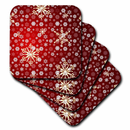 3dRose PS Christmas - Red and White Christmas Snowflakes - Winter Art - Coasters (CST_59045)
