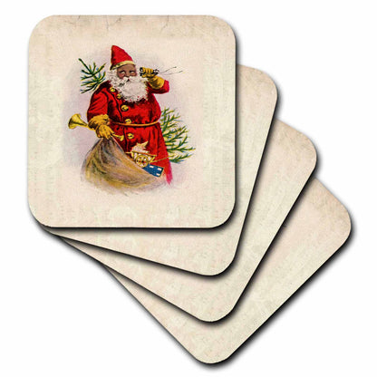 3dRose Florene Holiday Graphic - Illustration Of African American Santa Claus - Coasters (cst_62169)