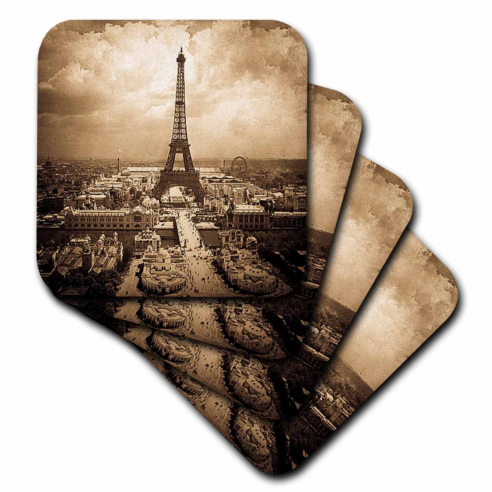 3dRose Scenes from the Past Vintage Stereoview - The Paris Exposition 1900 Eiffel Tower Sepia - Coasters (cst_77454)