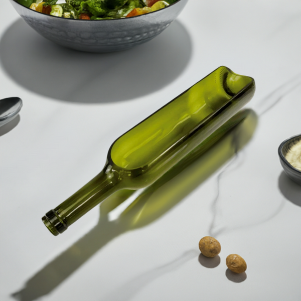 Green Horizontal Side Cut Wine Bottle, Serving Bowl, Wine Bottle Planter