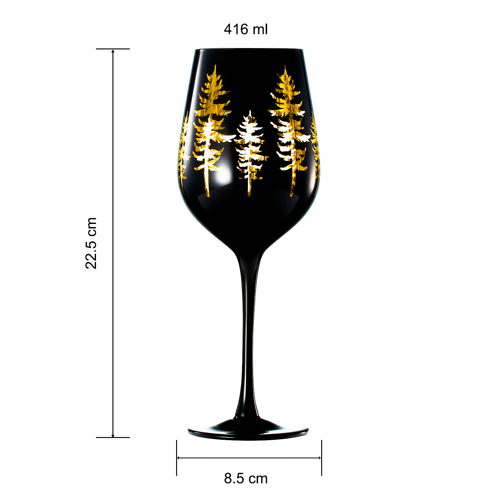 Crystal Winter Trees Black Gold Stemmed Wine Glasses Set Of 2 Glass Colored Vibrant Black Gold Etche