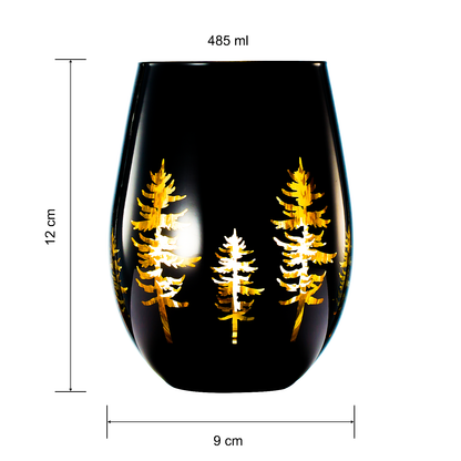 Crystal Holiday Winter Christmas Trees Black Gold Stemless Wine Glasses Set Of 2 Glass Colored Vibra
