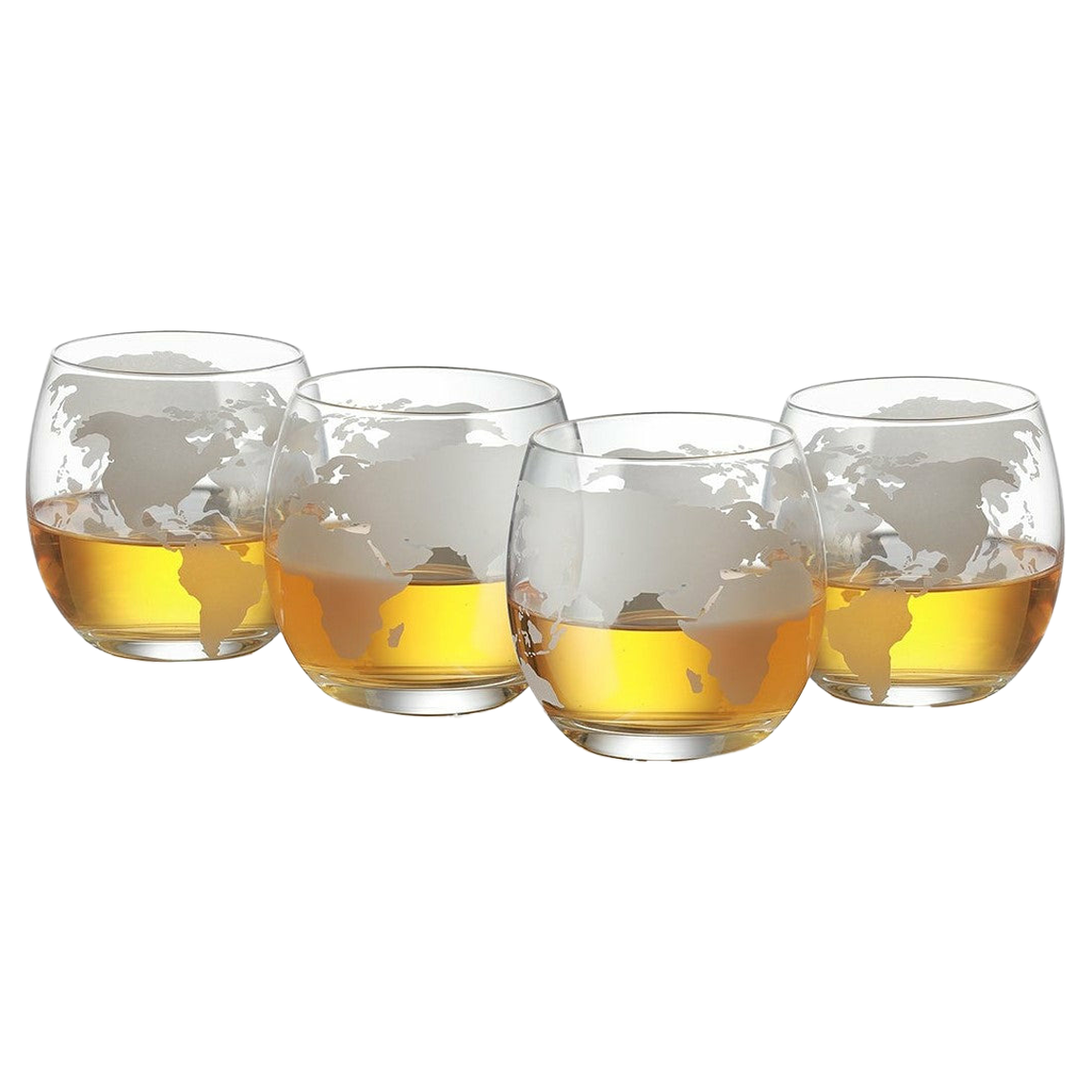 Etched World Globe Glasses Premium Barware Gift Elegant Drinkware Collection