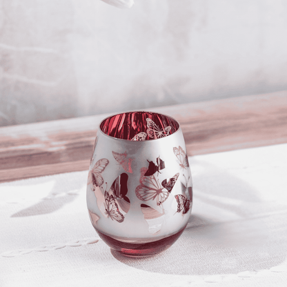 Pink Butterfly Stemless Wine Glasses