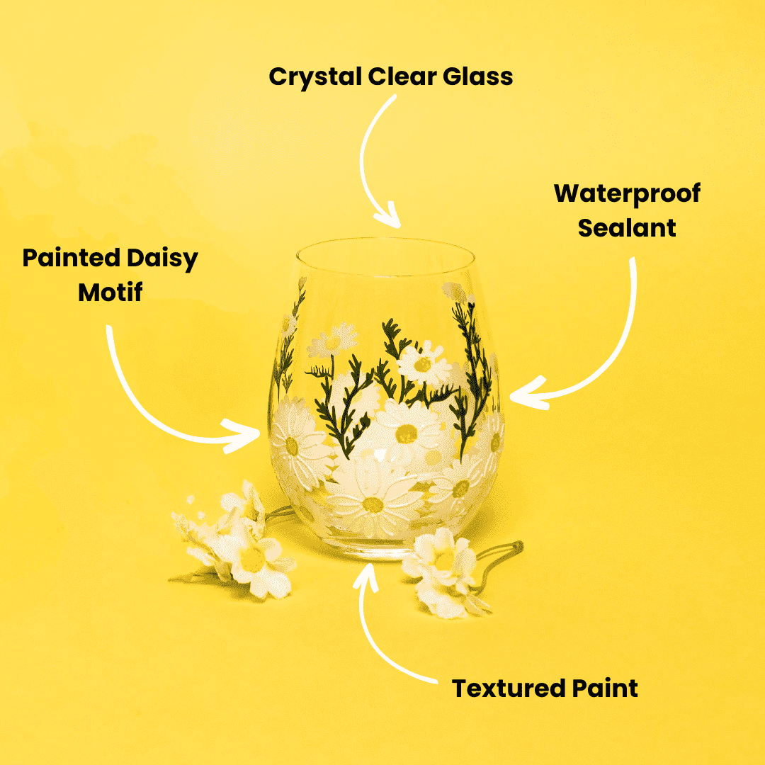 Daisy Painted Stemless Wine Glasses
