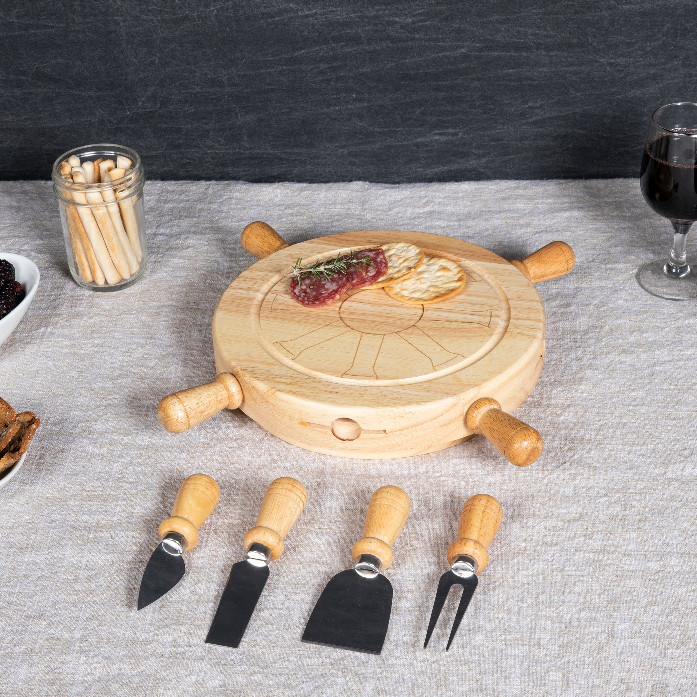 Mariner Lazy Susan Cheese Cutting Board & Tools Set