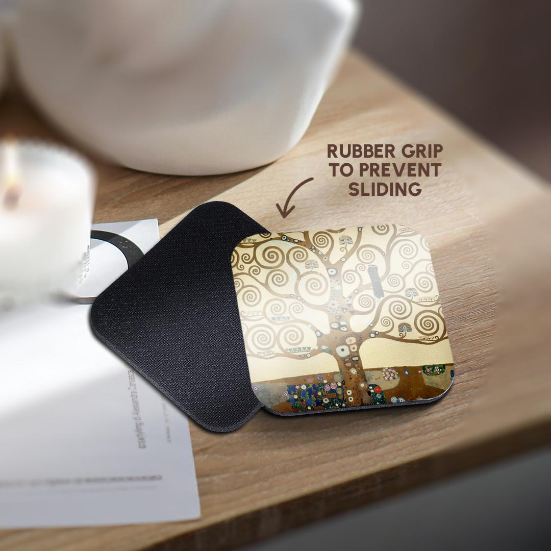 3dRose InspirationzStore Vintage Art - The Tree of Life 1909 by Gustav Klimt - Stylish Swirling Branches - Brown - fine Art Deco Swirls - Coasters (CST_155632)