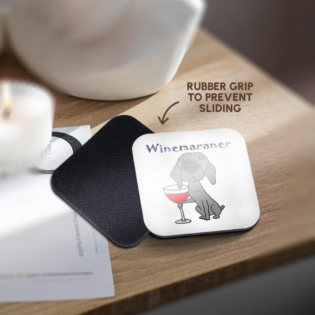 3dRose All Smiles Art Pets - Funny Weimaraner Dog Drinking Red Wine is WINEmaraner - Coasters (CST_245395)