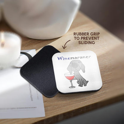 3dRose All Smiles Art Pets - Funny Weimaraner Dog Drinking Red Wine is WINEmaraner - Coasters (CST_245395)