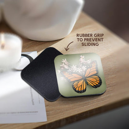 3dRose 777images Digital Art - Butterflies - Monarch Butterfly and Pink Milkweed - Coasters (cst_212839)