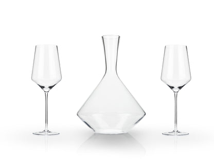 Raye Angled Crystal Bordeaux Decanter & Wine Glass Set
