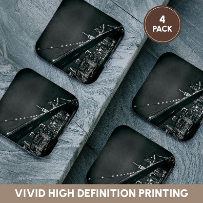 3dRose Kike Calvo Travel - New York scene of the Brooklyn Bridge and Manhattan Skyline at night - Coasters (cst_219800)