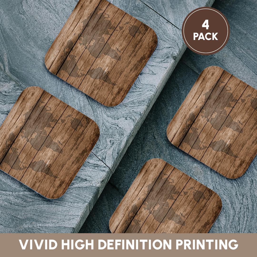 3dRose Florene - Maps Of World In Exotic Form - Print of Map Of World On Wood - Coasters (cst_205047)