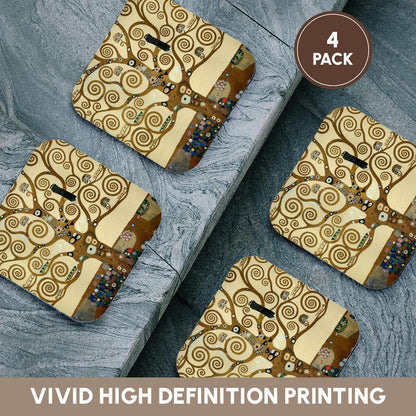 3dRose InspirationzStore Vintage Art - The Tree of Life 1909 by Gustav Klimt - Stylish Swirling Branches - Brown - fine Art Deco Swirls - Coasters (CST_155632)
