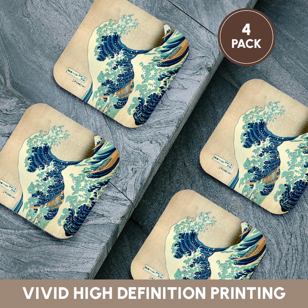 3dRose InspirationzStore Vintage Art - The Great Wave Off Kanagawa by Japanese Artist Hokusai - Dramatic Blue sea Ocean Ukiyo-e Print 1830 - Coasters (CST_155631)