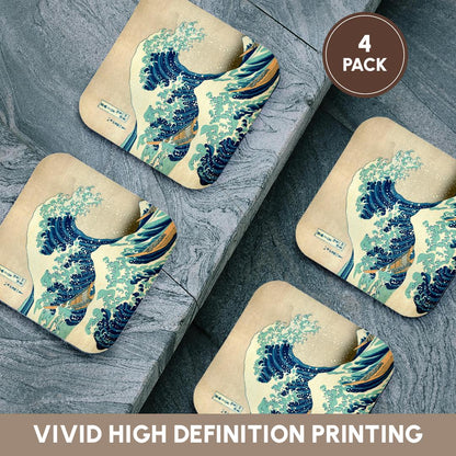 3dRose InspirationzStore Vintage Art - The Great Wave Off Kanagawa by Japanese Artist Hokusai - Dramatic Blue sea Ocean Ukiyo-e Print 1830 - Coasters (CST_155631)