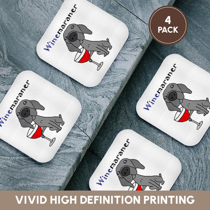 3dRose All Smiles Art Pets - Funny Weimaraner Dog Drinking Red Wine is WINEmaraner - Coasters (CST_245395)
