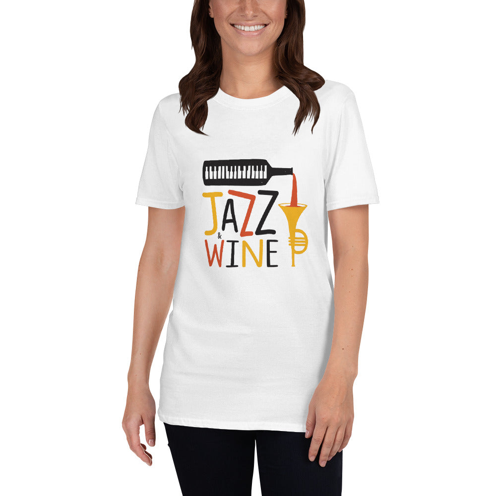 Jazz & Wine | Graphic Quote Short-Sleeve Unisex T-Shirt - Wine Not Upcycle