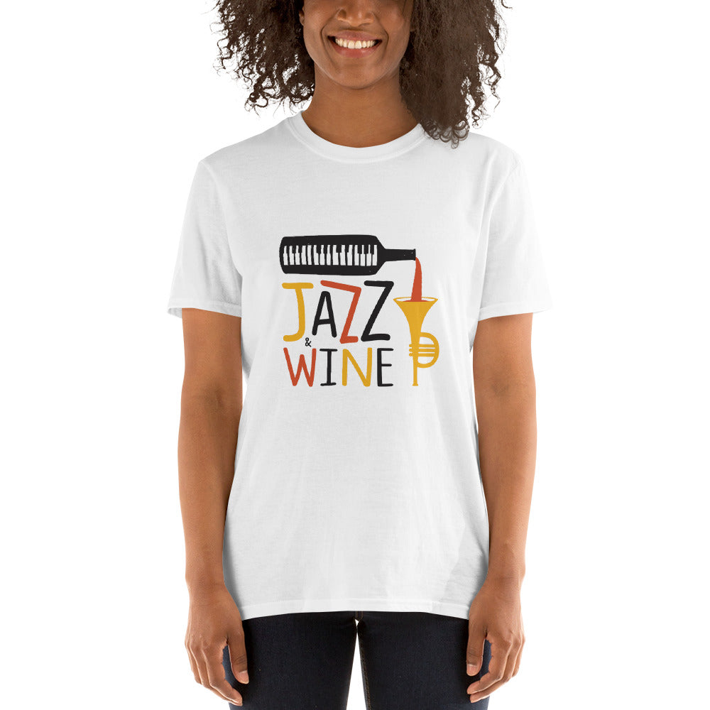 Jazz & Wine | Graphic Quote Short-Sleeve Unisex T-Shirt - Wine Not Upcycle