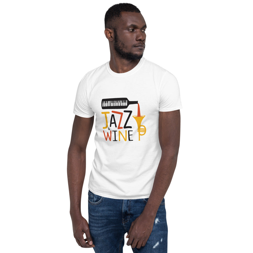 Jazz & Wine | Graphic Quote Short-Sleeve Unisex T-Shirt - Wine Not Upcycle