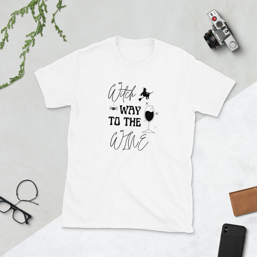 Witch Way To The Wine | Graphic Quote Short-Sleeve Unisex T-Shirt - Wine Not Upcycle